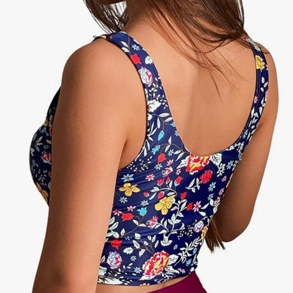 Zaful Vibrant Floral Top Scoop Neck Knotted High Cut Leg Bikini Swim Set Size M - Picture 4 of 15